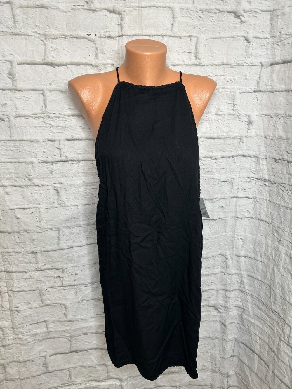 Maurie And Eve Dress 10 Black Grounded Earth Mini Open Back Crochet Trim Beach